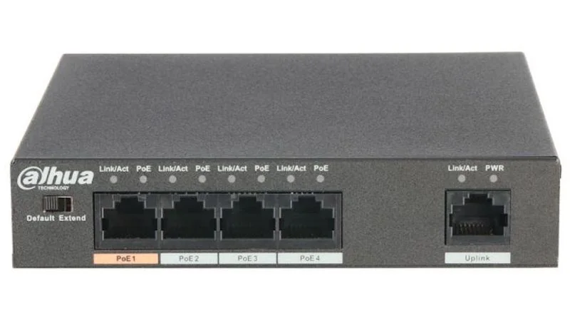Switch PoE Dahua PFS3005-4ET-60, 1x10/100 Base-T, 4x10/100 Base-T (PoE), Port1=60W, Port2-4=30W, Total=60W