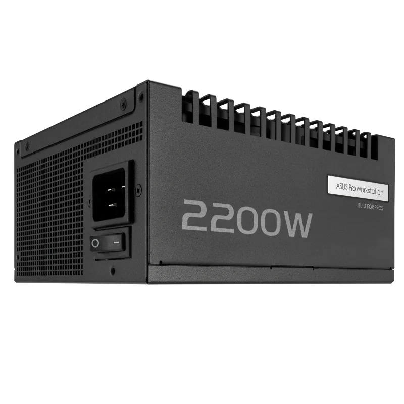 ASUS Pro WS 2200W Platinum. Total power: 2200 W, AC input voltage: 200 - 240 V, Power Factor Correction (PFC) type: Active. Motherboard power connector: 20+4 pin ATX, Motherboard power cable length: 61 cm, SATA power cable length: 120,400 mm. Purpose:
