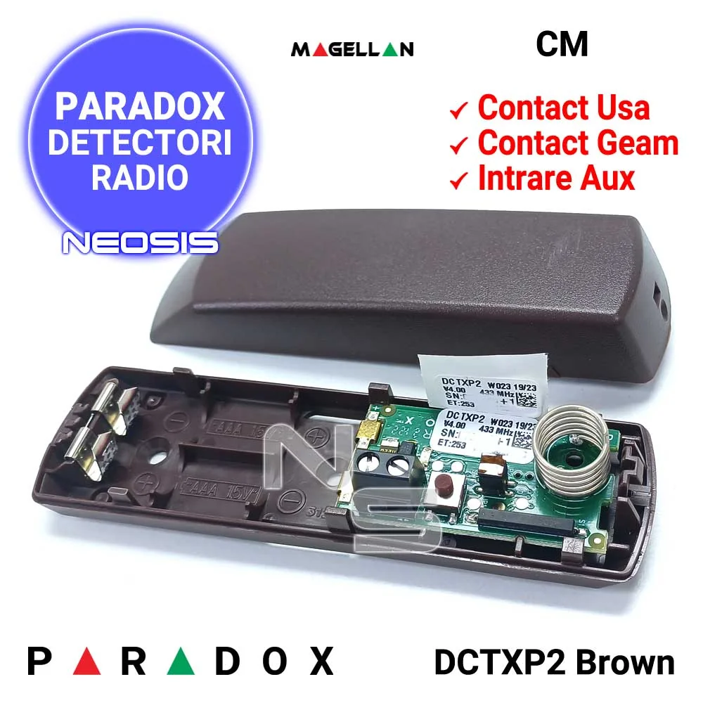 Contact magnetic wireless Paradox Magellan DCTXP2, aparent, 2 zone, reed, 433/868 MHz, RF 40 m