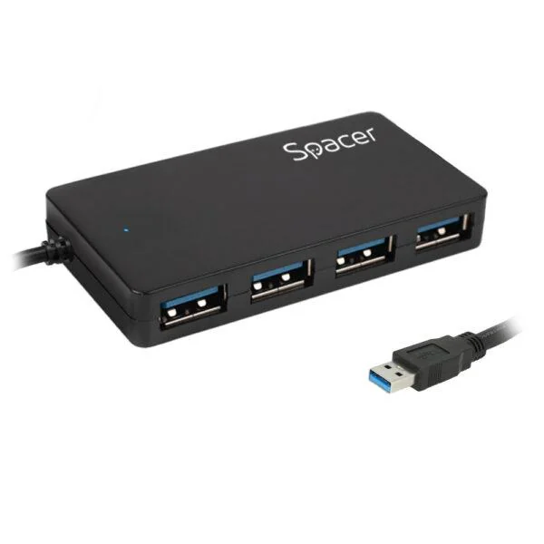 Hub extern Spacer, porturi USB: USB 3.0 x 4, conectare prin USB 3.0, lungime cablu 15cm, SPHB-USB-4U30-03