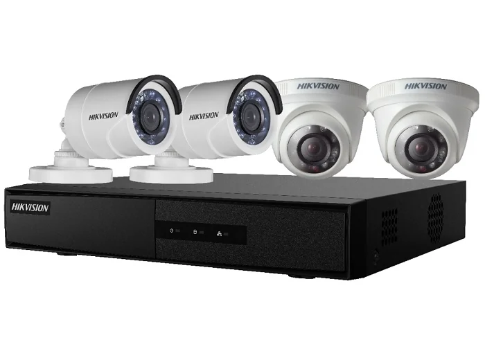 Kit de supraveghere Hikvision - DVR DS-7104HGHI-F1 x 1buc - Camera exterior DS-2CE16C0T-IRP(3.6mm) x 2buc - Camera interior DS-2CE56C0T-IRP(3.6mm) x 2 buc DS-J142I