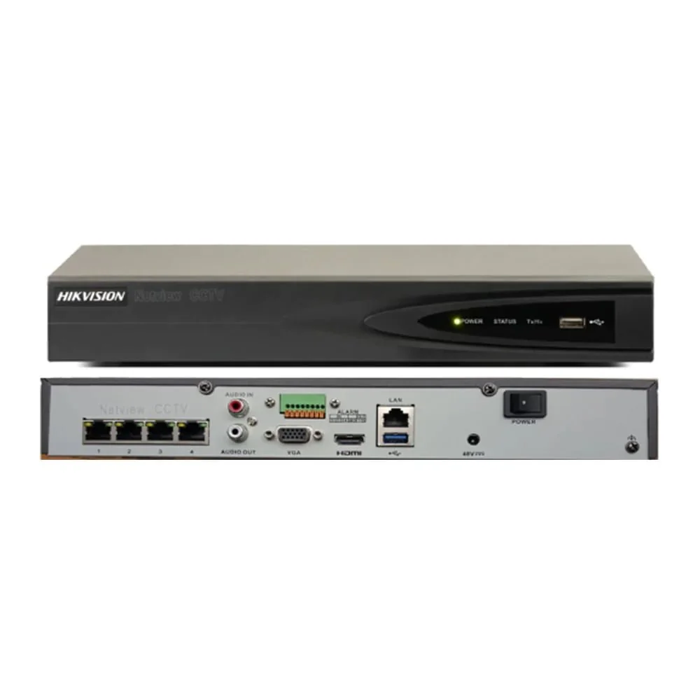 NVR Hikvision 4 canale POE DS-7604NI-K1/4P(C), 4K ultra HD, Incoming/Outgoing bandwidth 40/80 Mbps,