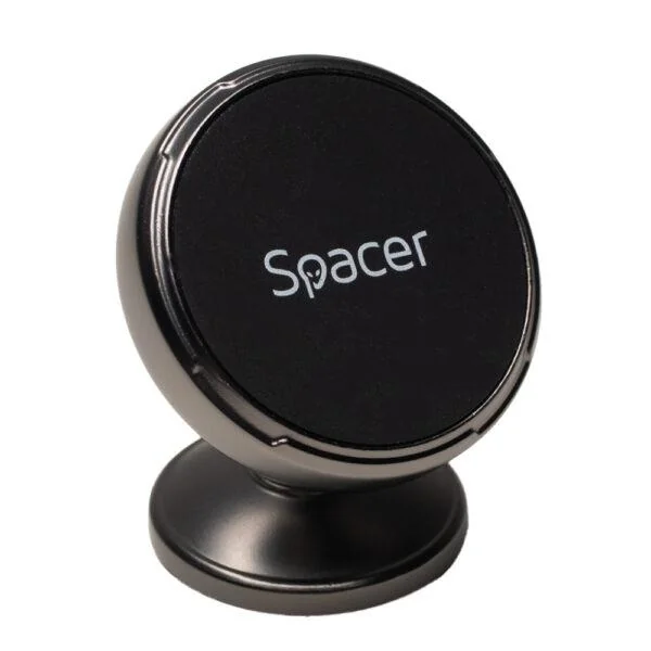 Suport auto magnetic Spacer pentru smartPhone, Metalic,fixare prin adeziv, Magnetic, 4 SuperMagneti N50, rotire 360 grade, negru