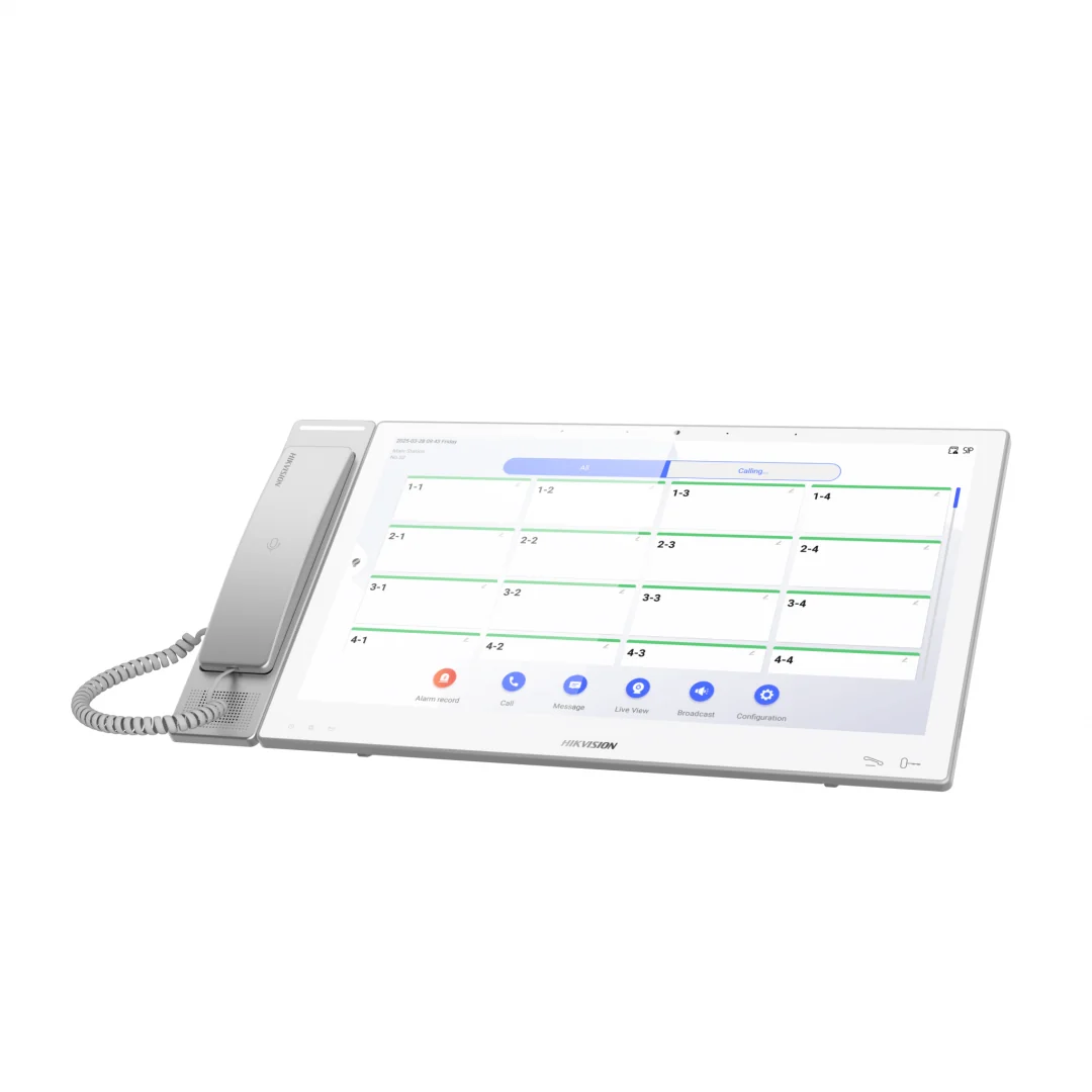 TERMINAL DE SECTIE 15.6 inch Hikvision DS-KHM9803X; Android Support HEOP development. Monitorizare video în timp real: Permite asistentei să vizualizeze camerele din saloane sau zone comune, monitorizând starea pacienților fără a intra în fiecare cameră.