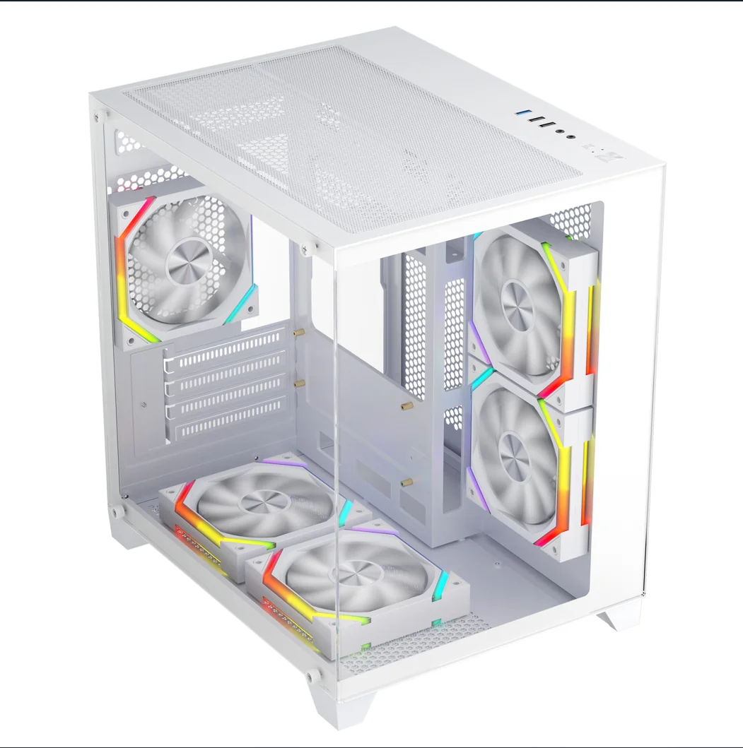 Carcasa 1stPLAYER® Gaming BV5-wh, 5 ventilatoare aRGB plus PWM, Micro-ATX, telecomanda, alb 1St Player