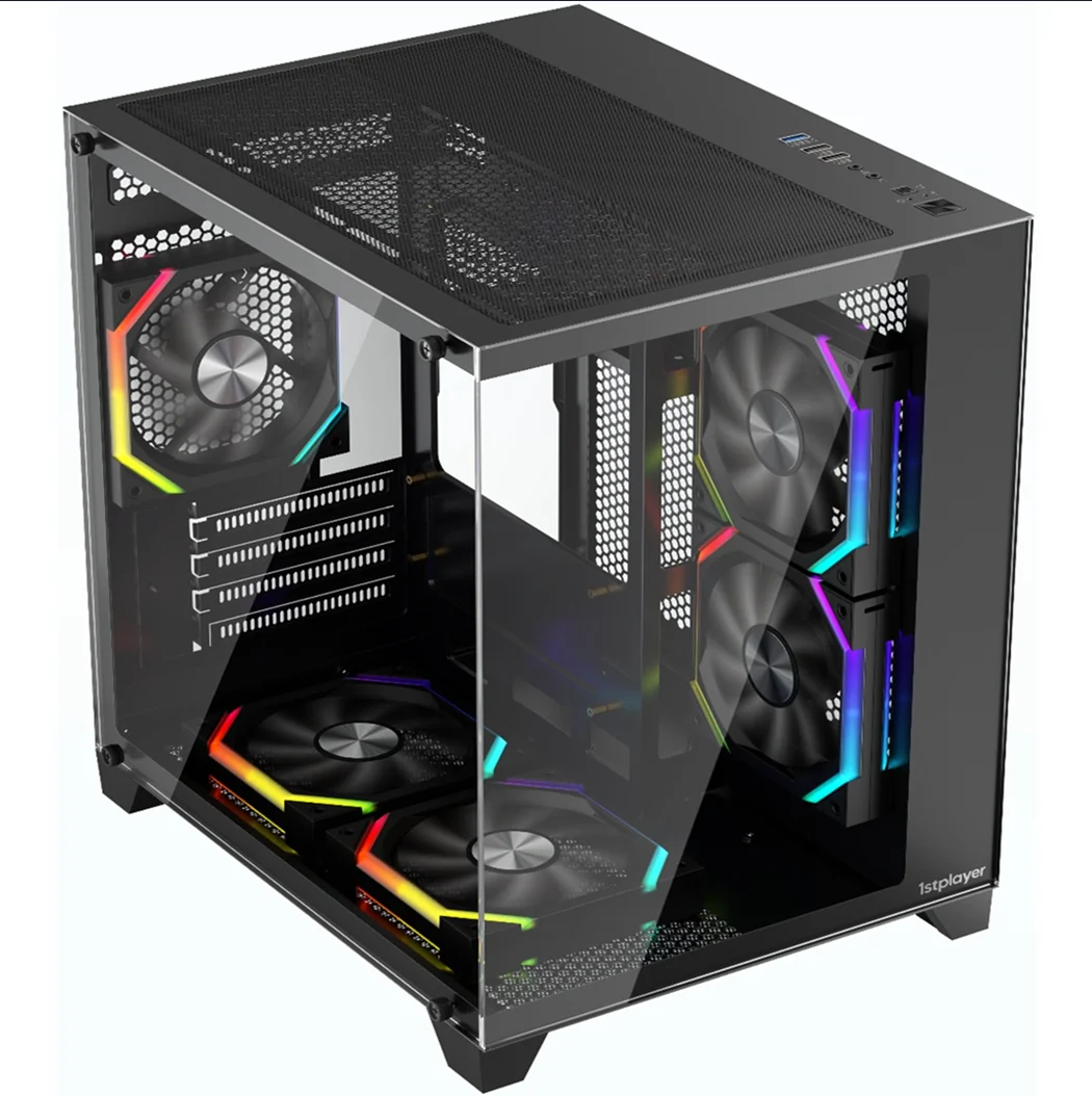 Carcasa 1stPLAYER® Gaming BV5-bk, 5 ventilatoare aRGB plus PWM, Micro-ATX, telecomanda, negru 1St Player