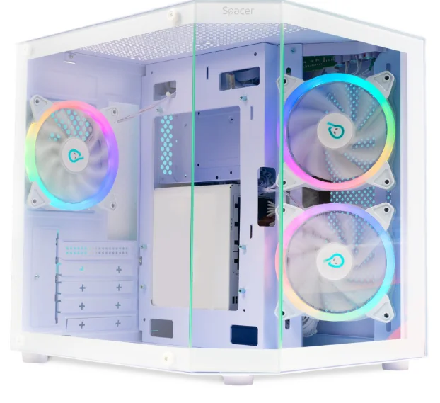 Carcasa Spacer Aquarium, mATX, fara sursa, sticla securizata, USB 3.0 x 1, USB Type-C x 1, HD-Audio, Jack 3.5mm x 1, white Spacer