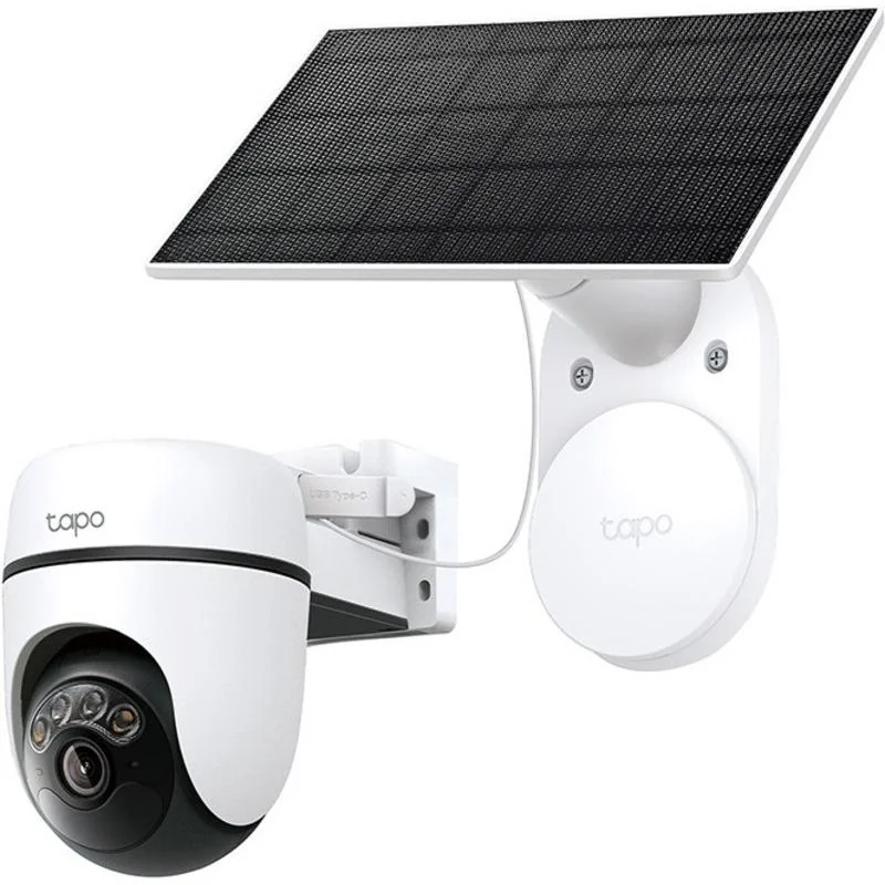 Solar-Powered Pan/Tilt Security Camera Kit SPEC:2K 3MP(2304×1296), 2.4 GHz, 6700mAh rechargeable lithium-ion battery, Solar panel (5.2V, 2.5W) FEATURE: Pan/Tilt, Non-Stop Power, Smart Detection and Notifications (motion, people), Color Night Vision, TP-Link