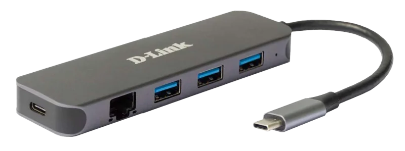 DUB-2334 5-in-1 USB-C Hub with Gigabit Ethernet and power delivery, 1* USB-C connector, 1* Gigabit Ethernet, 3* USB Type- APort (USB 3.0), 1* USB-C powerdelivery. D-Link