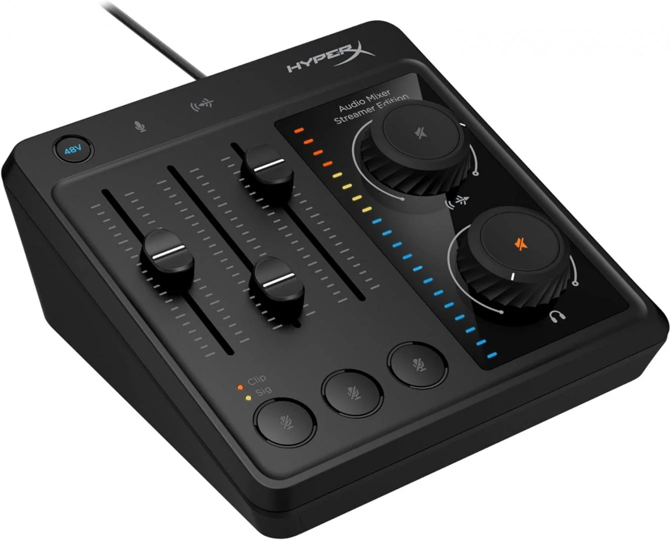 HyperX Audio Mixer pentru microfoane XLR si jack 3,5mm, phantom power 48V, butoane mute, indicatoare LED HP