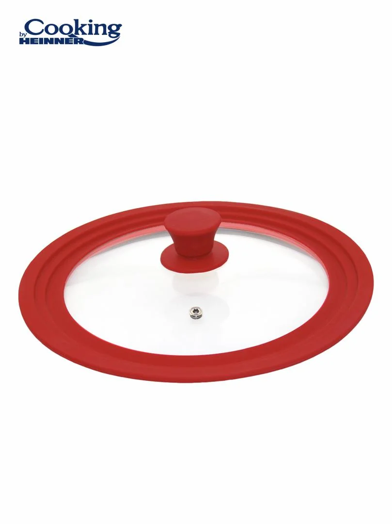 CAPAC STICLA CU MARGINE DIN SILICON AJUSTABILA PE 3 DIMENSIUNI 28/30/32 CM, COOKING BY HEINNER (mix 2 culori in bax - 3 gri, 3 rosii) Heinner