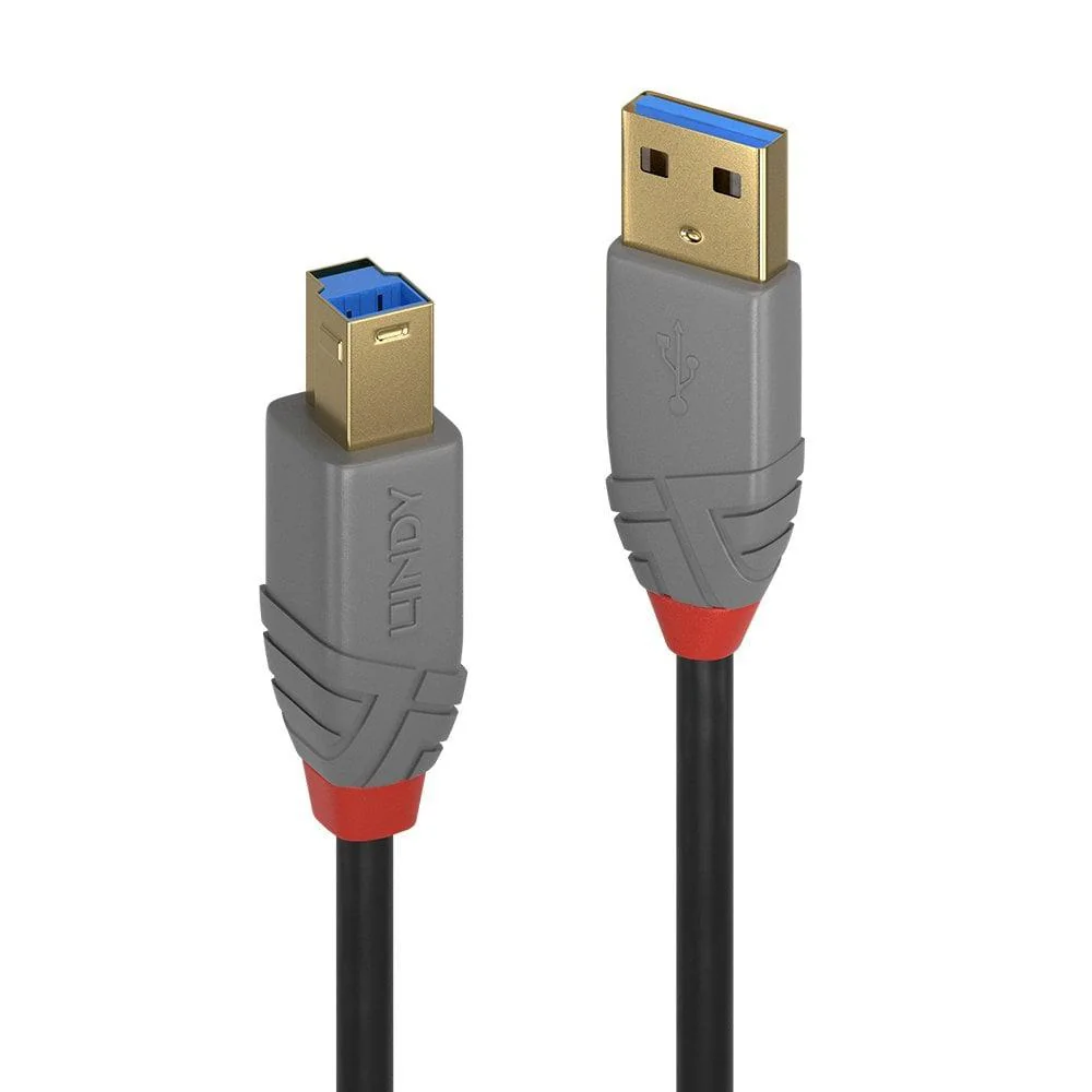 Cablu Lindy 2m USB 3.2 Type A to B, Anthra Line, latime de banda suportat  5Gbps, material PVC, negru Lindy