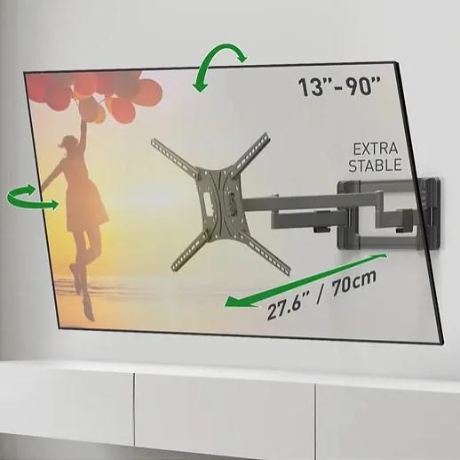 Suport TV de perete, Barkan BM464L, Full Motion cu 2 brate, 13"- 90", VESA 600 x 400 mm, suporta pana la 60kg, negru Barkan