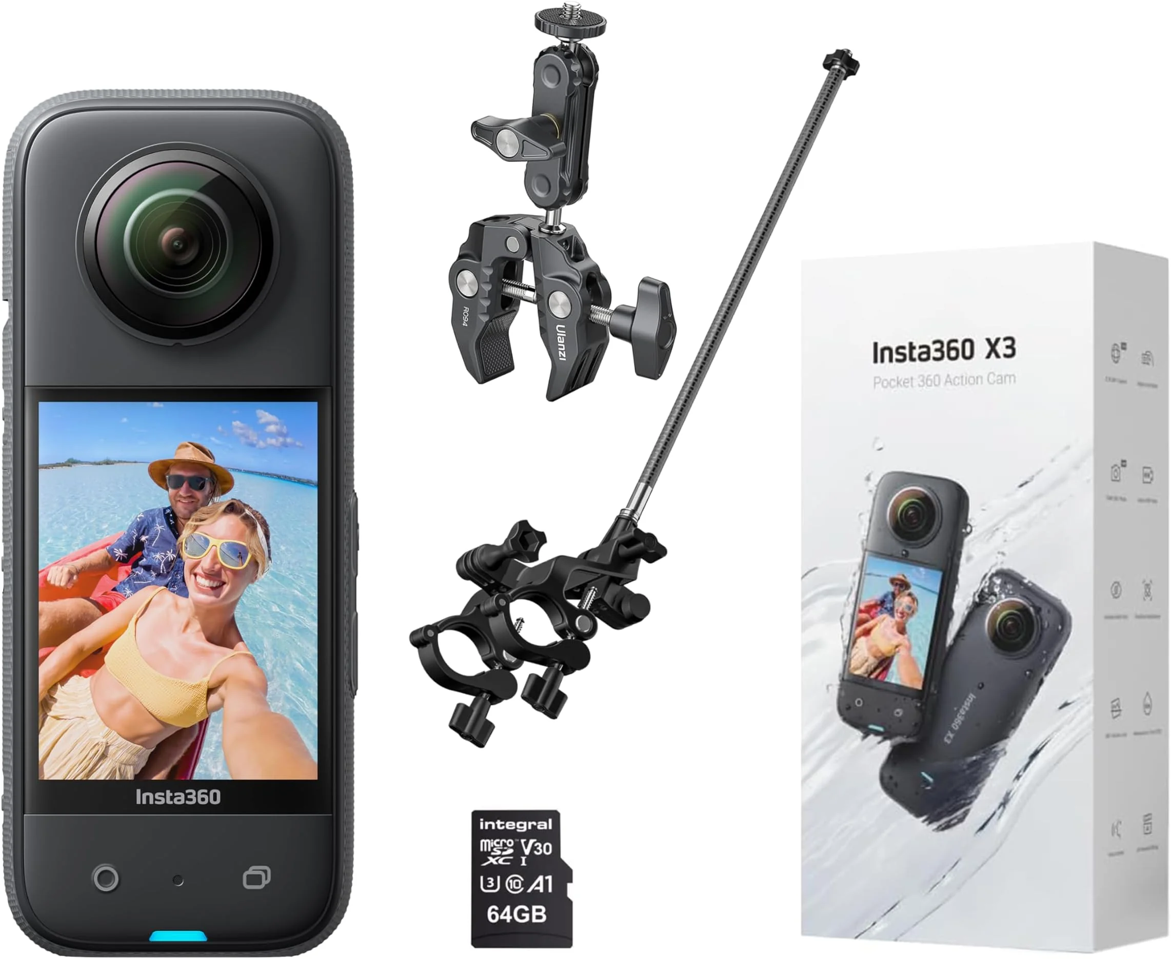 Insta360 X5 Standard Bundle, Filmare 360, 8K, Wi-Fi, USB, Bluetooth, Waterproof, Negru