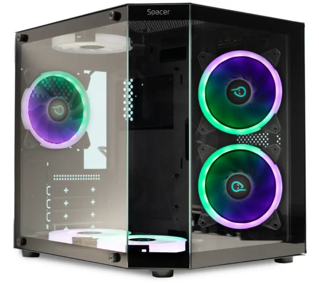 Carcasa SPACER SPCS-GC-AQUARIUM-BK-6F, RGB, Micro Tower, Black Spacer