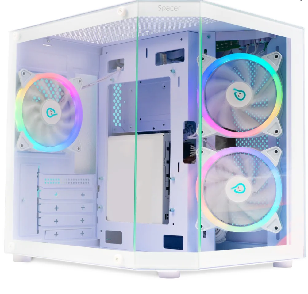 Carcasa SPACER Aquarium, RGB, Micro Tower, White Spacer