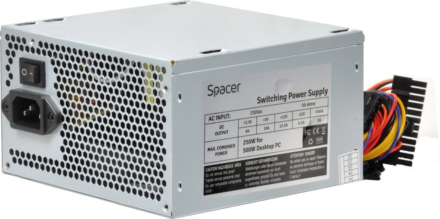 Sursa Spacer ATX 500, 250W for 500 Desktop PC, fan 120mm, Switch ON/OFF „SPS-ATX-500-V12” Spacer