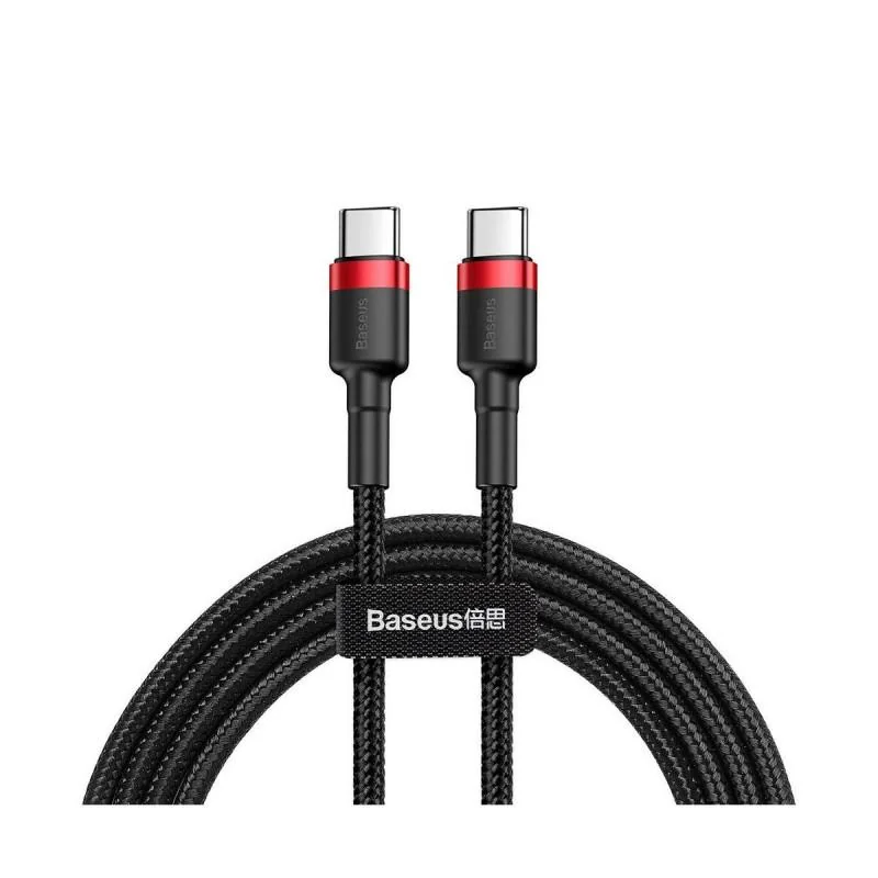 Cablu alimentare si date Baseus Cafule, Fast Charging Data Cable pt. smartphone, USB Type-C la USB Type-C 3A / 60W, 2m, rosu + negru Baseus