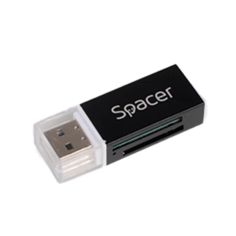 Card reader extern Spacer, interfata USB 2.0, citeste/scrie: SD, microSD, MS, M2; aluminiu, negru Spacer