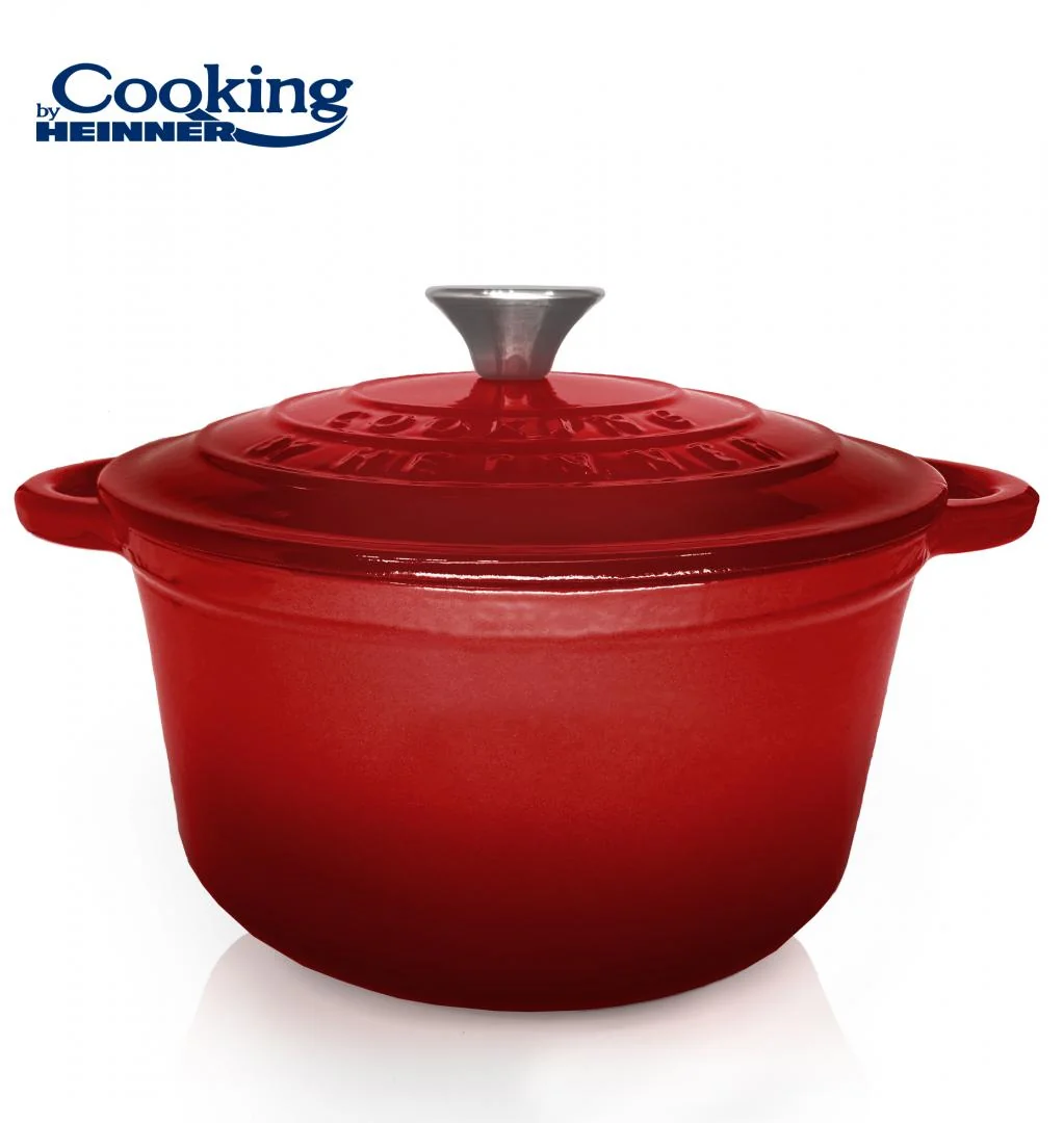 SEMIOALA FONTA EMAILATA+CAPAC 28X13 CM, 6L, RED LINE, COOKING BY HEINNER Heinner