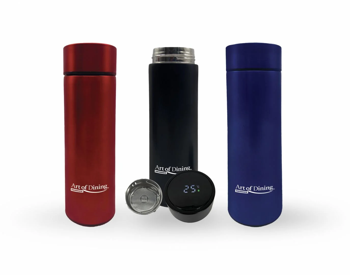 TERMOS INOX 450 ML,INDICATOR LED TEMPERATURA, ART OF DINING BY HEINNER (mix 3 culori in bax, 4 albastre, 4 negre, 4 rosii) Heinner