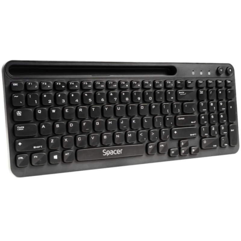 Tastatura wireless SPACER, 102 taste, low profile keycap, suport telefon, 1 baterie AAA inclusa, neagra Spacer