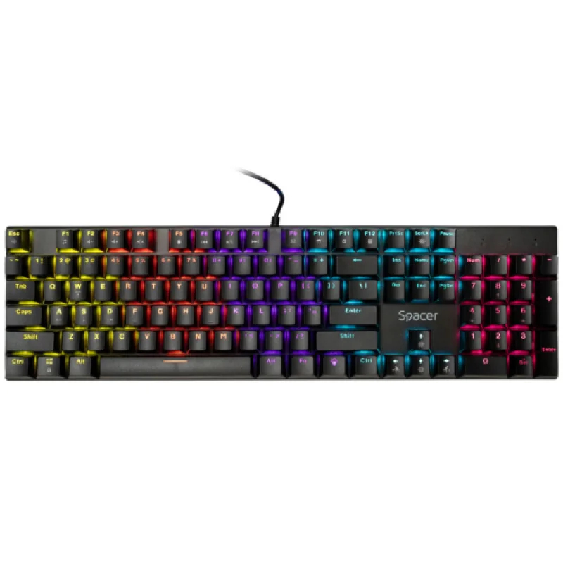 Tastatura mecanica SPACER USB GLADIATOR, switch-uri mecanice rosii, 104 taste, anti-ghosting 26 taste, iluminare RGB , negru Spacer
