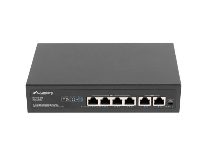 Switch 4x 100 Mb PoE+ / 2x 100 Mb, fara management, rack 10"/19", Fast Ethernet, 60W Lanberg