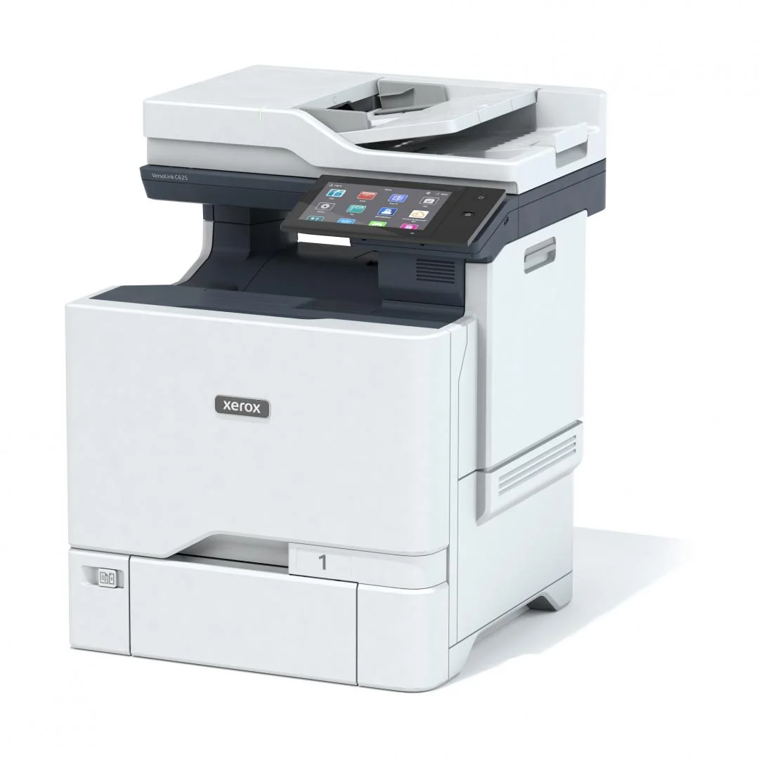 Multifunctional laser color Xerox C625V_DN Imprimare/Copiere/Scanare/Fax, A4, Viteza Până la 52/50 ppm Letter/A4, procesor Quad Core de 1,2 GHz/Memorie 4 GB memorie sistem/Opțional: HDD de 500+ GB3, Interfata 10/100/1000 Base-T Ethernet, imprimare Xerox