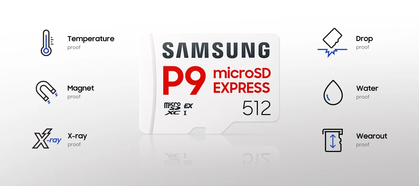 P9 Express microSD Express Card 512GB 4K UHD NVMe 1.3 800MB/s Read 310MB/s Write Memory card for Nintendo Switch 2 Samsung