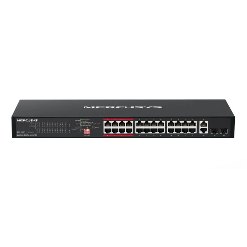 24-Port 10/100Mbps + 2-Port Gigabit Rackmount Switch with 24-Port PoE+ Mercusys