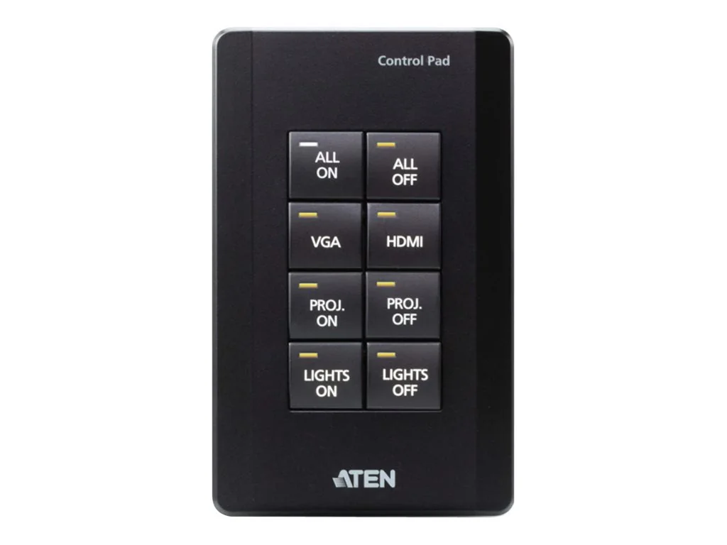 Aten 8-button Control Pad (US, 1 Gang), 4~8 buttons customizable in 14 keypad layouts, 2 x Bi-directional RS-232 Port, Baud Rate: 300 to 115200 (default: 9600)