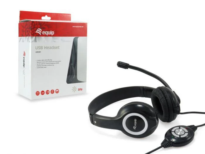 Casti Head-band EQUIP Stereo USB Headset, Wired, Negru Equip