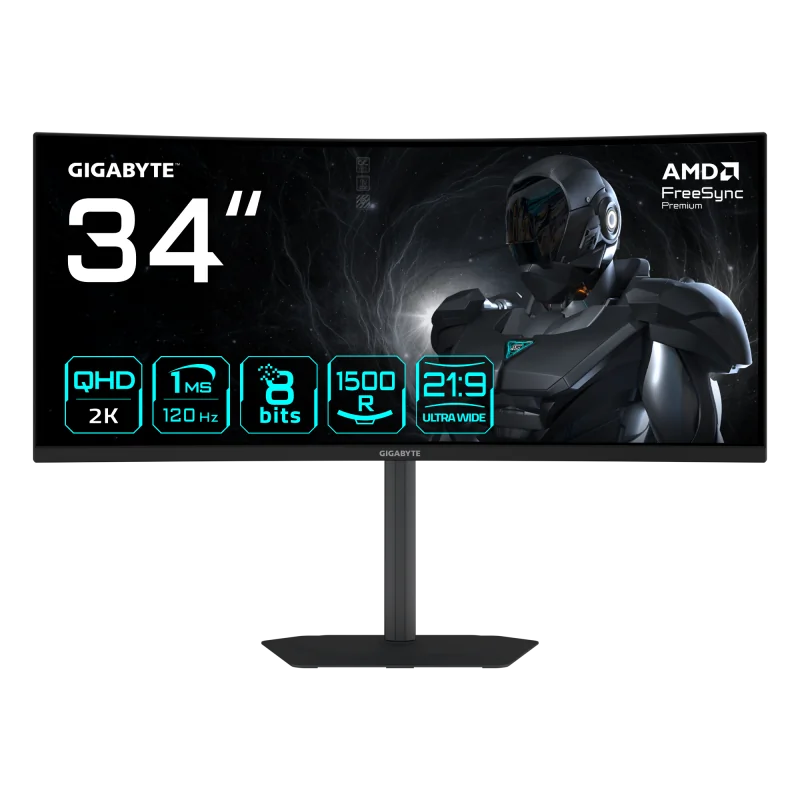Monitor Gaming GIGABYTE GS34WQCA, 34", 3440 x 1440 pixeli, Black Gigabyte