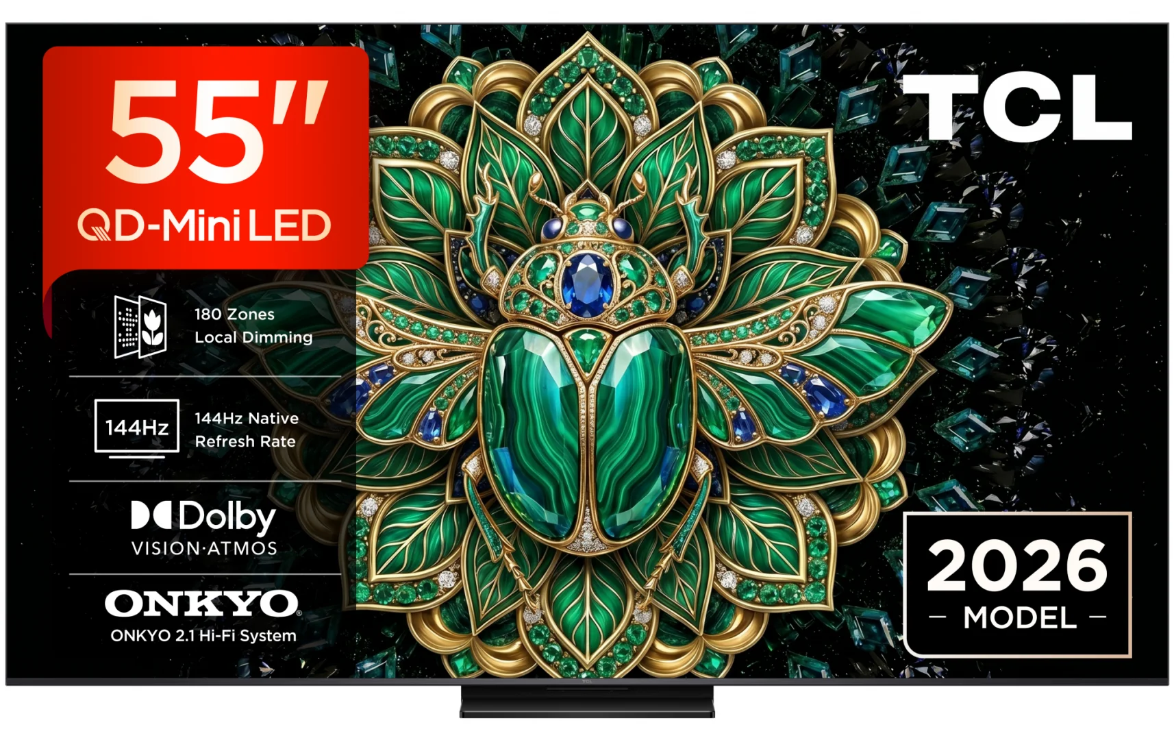 Televizor QD-MiniLED TCL 55MQLED75L, 138 cm, Smart Google TV, 4K Ultra HD, 144Hz, Onkyo (Model 2026) TCL