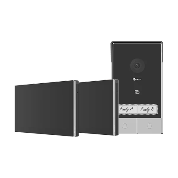 KIT VIDEINTERFON EZVIZ HP7 2-ENTRY, Senzor imagine: 1/2.7" Progressive Scan CMOS, Rezolutie 2K (2048x1296), Lentila: 2.0 mm @ F2.2, view angle: 162° (Diagonal) IR 6M, Compresie: H.265 / H.264 Ecran interior: 7 "touch screen, 1024x600 Conexiune: 2xFire ( Ezviz