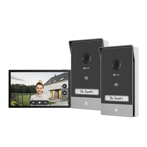 KIT VIDEINTERFON EZVIZ HP7 2-ENTRY, Senzor imagine: 1/2.7" Progressive Scan CMOS, Rezolutie 2K (2048x1296), Lentila: 2.0 mm @ F2.2, view angle: 162° (Diagonal) IR 6M, Compresie: H.265 / H.264 Ecran interior: 7 "touch screen, 1024x600 Conexiune: 2xFire ( Ezviz