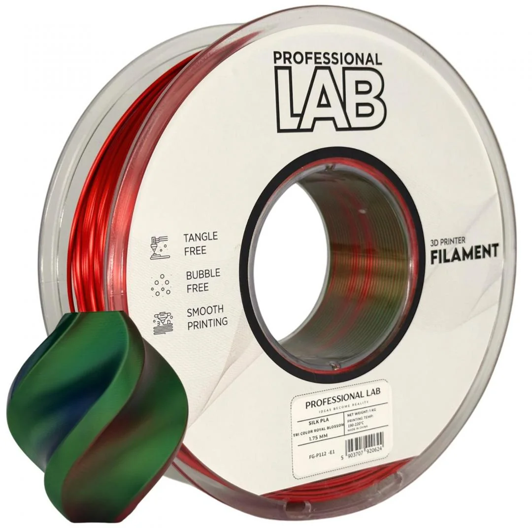 PROF. LAB 3D FILAMENT 1KG PLA Tri-Color SILK ROYAL BLOSSOM, Diametru: 1.75mm, Greutate: 1kg, temperatura duza: 200C โ 230C, Temperatura platforma: 40C โ 60C. Professional Lab