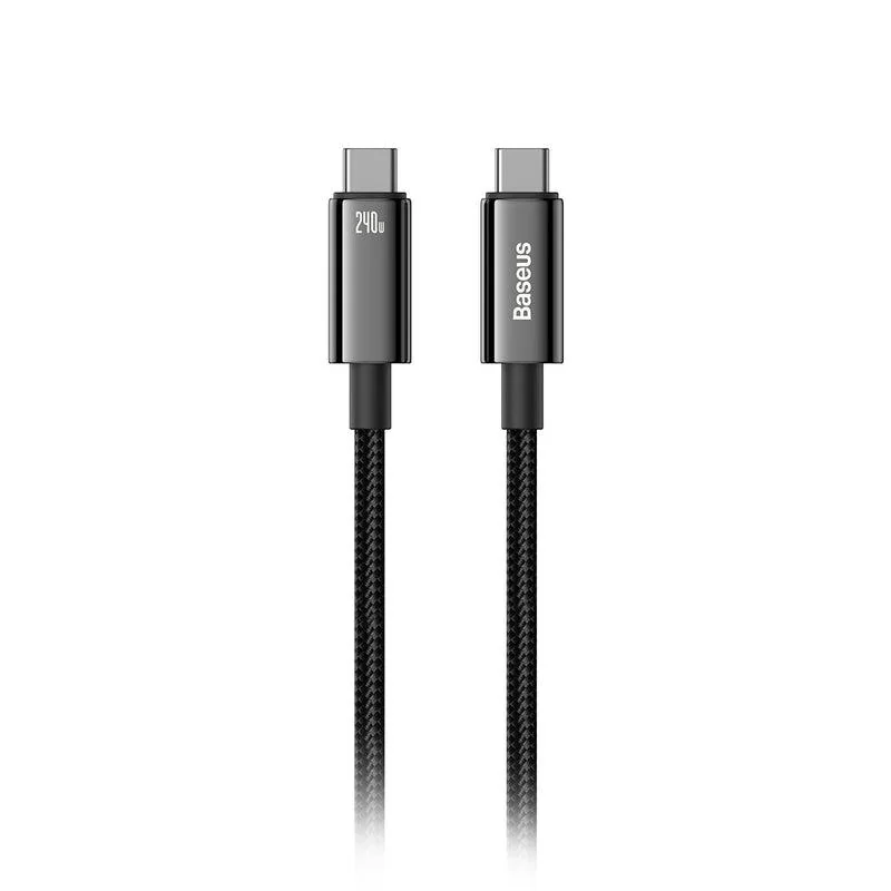 Cablu alimentare si date Baseus Tungsten Gold, Fast Charging Data Cable pentru smartphone, USB Type-C la USB Type-C, putere 240W, brodat, lungime 1m, negru Baseus