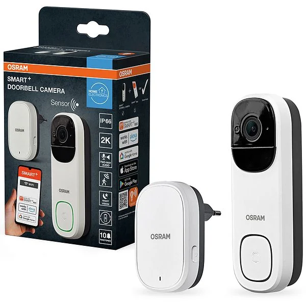 Sonerie video inteligenta Smart+ Wi-Fi (2.4 GHz) OSRAM, 3MP CMOS, 2K QHD, 2034x1296px, functie noapte, USB-C, 1x5200mAh Lithium Osram