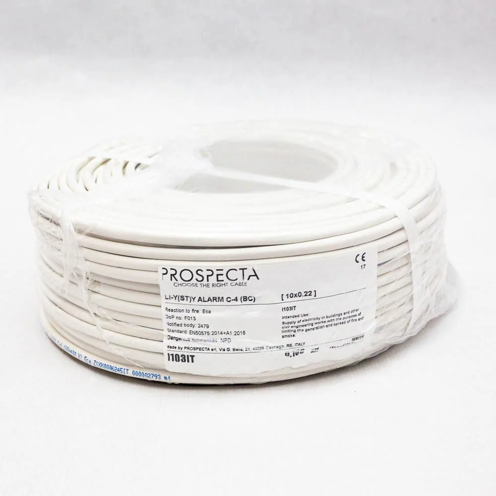 Cablu alarma 10 x 0.22 premium, cupru 100%, cod: I103IT, Li-Y(ST)Y, made in Italy, utilizare pentru sisteme de alarma, manta exterioara PVC alb, ecranare: folie de aluminiu laminata, raza de curbura 10x diametru, Peak Operating Voltage 250, Voltage Prospecta