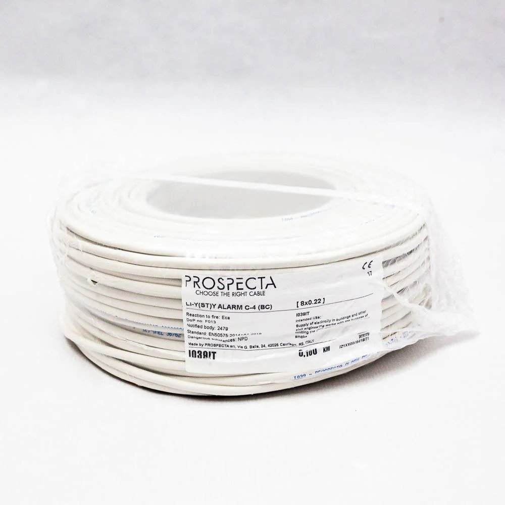 Cablu alarma 8 x 0.22 premium, cupru 100%, cod: I039IT, Li-Y(ST)Y, made in Italy, utilizare pentru sisteme de alarma, manta exterioara PVC alb, ecranare: folie de aluminiu laminata, raza de curbura 10x diametru, Peak Operating Voltage 250, Voltage Rating Prospecta
