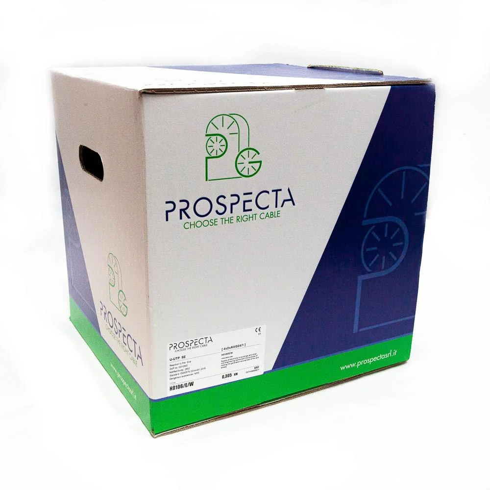 Cablu UTP CAT 5E 4x2xAWG24, cupru 100%, cod: H0106/E/W, pentru retelistica (pana la 100MHz), numar perechi: 4 twisted, diametrul conductorului: 0.51mm, material PVC, culoare gri, diametru exterior 4.7mm, Conductor Loop Resistance Ohm/km: 178, Mutual Prospecta