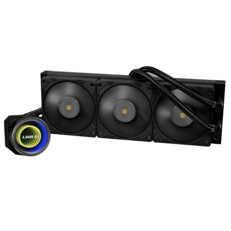 Cooler Procesor LIAN LI GALAHAD II TRINITY PERFORMANCE 360 NEGRU, marime radiator 360mm, 3 ventilatoare, Viteza ventilatoare 3000 RPM +/- 10%, Viteza pompa: 4200 +/- 10%, Suport AMD: AM4, AM5 suport INTEL: LGA 1700/1200/115X, Airflow: 79.9 CFM, Nivel de