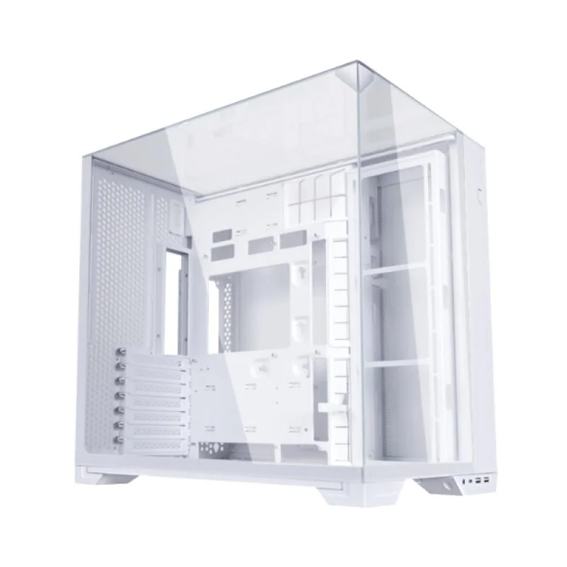 Carcasa LIAN LI O11 VISION COMPACT Mid Tower RGB ALB, Tempered Glass, Sloturi Expansiune 7, Drive Bays: 2x3.5" sau 1x2.5" 1x 3.5", Ventilatoare Suportate: 11 (spate: 2x120mm, sus: 3x120mm sau 2x140mm, lateral: 3x120mm, jos: 3x120mm), Format Placa De Baza