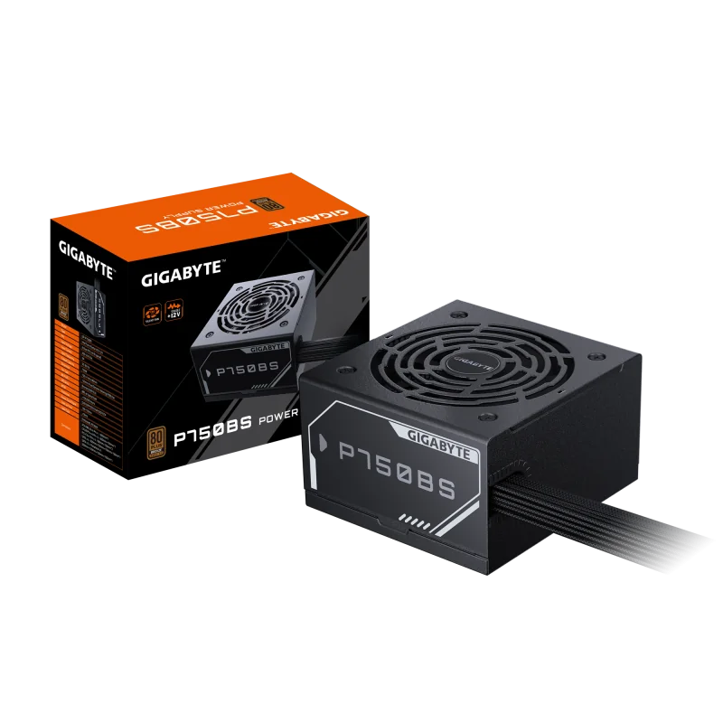 GIGABYTE P750BS. Total power: 750 W, AC input voltage: 200 - 240 V, AC input frequency: 50/60 Hz. Motherboard power connector: 20+4 pin ATX, Motherboard power cable length: 60 cm, SATA power cable length: 150,500 mm. Purpose: PC, Power supply unit (PSU)