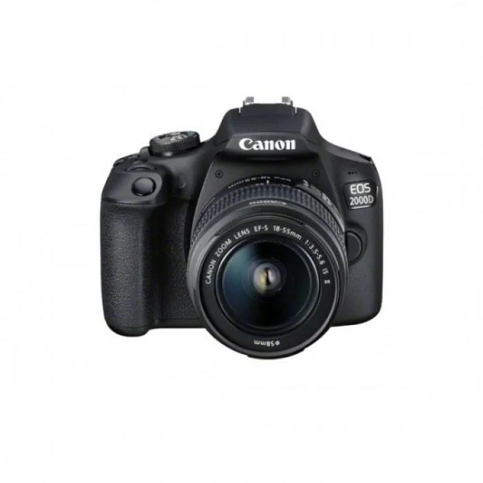Camera foto Canon EOS-2000D kit, obiectiv EF-S 18-55mm f/3.5-5.6 IS II 24.1MP,3.0" TFT fixed DIGIC 4+, ISO 100-6400,FullHD movies 30fps,compatibil SD/SDHC/SDXC, 30-1/4000 sec,9 puncte de focus, HDMI mini,USB,WI-FI, accumulator Li-ion LP-E10, montura Canon