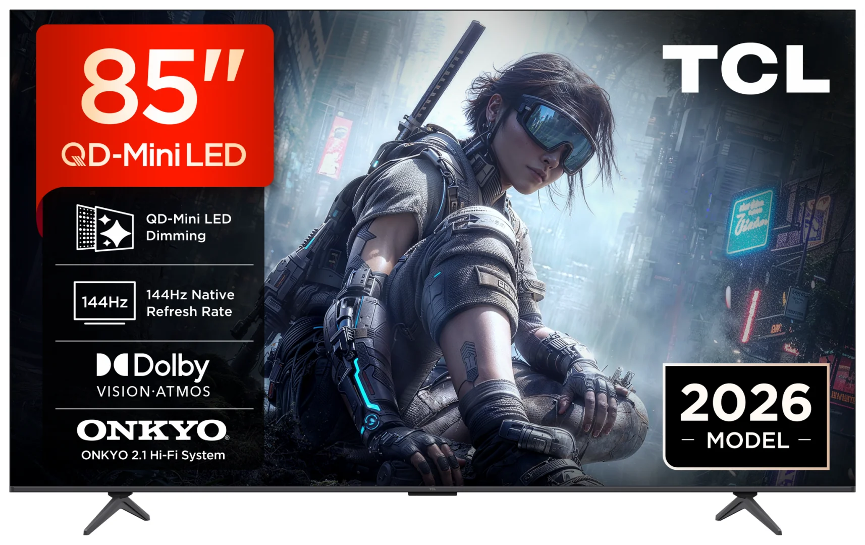 Televizor TCL QD-MiniLED 85T8D, 215 cm, Smart Google TV, 4K Ultra HD, 144Hz, Onkyo TCL