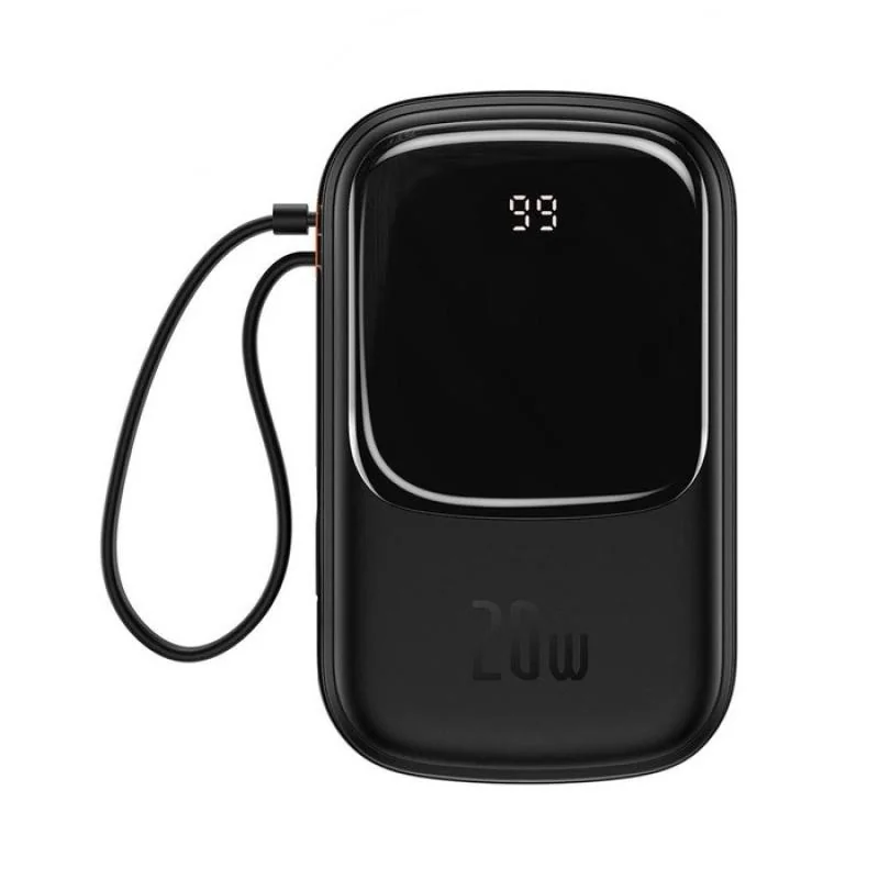 Baterie externa Baseus Qpow Pro Digital Display, 20000mAh, 20W, 1 x cablu integrat Iphone Lightning output, 1 x USB, 1 x USB Type-C, negru, Baseus