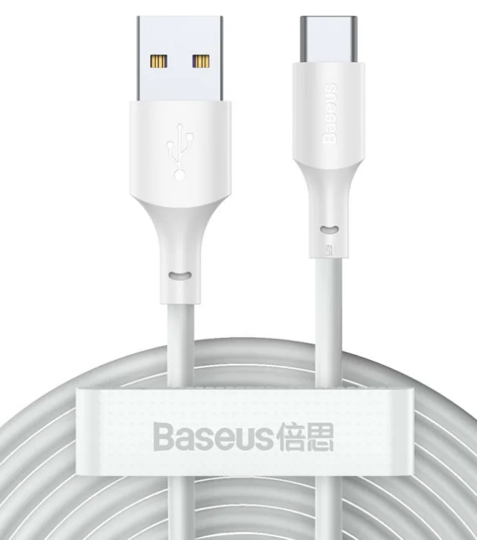 Cablu alimentare si date Baseus Simple Wisdom, Fast Charging Data Cable pt. smartphone, USB la USB Type-C 5A (2buc/set), 1.5m, alb Baseus
